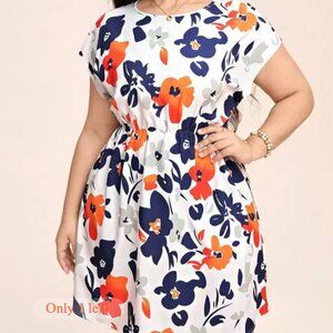 3X Plus White / Blue / Orange  Comfylo Romantic Floral Dress - Never Worn